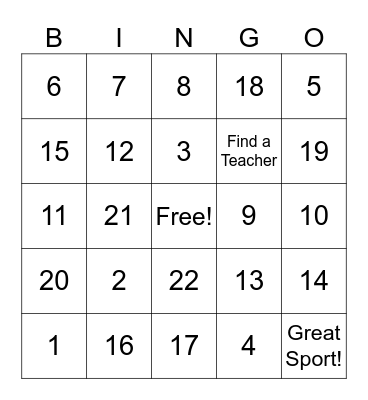 Harry Street Field Day Bingo Card