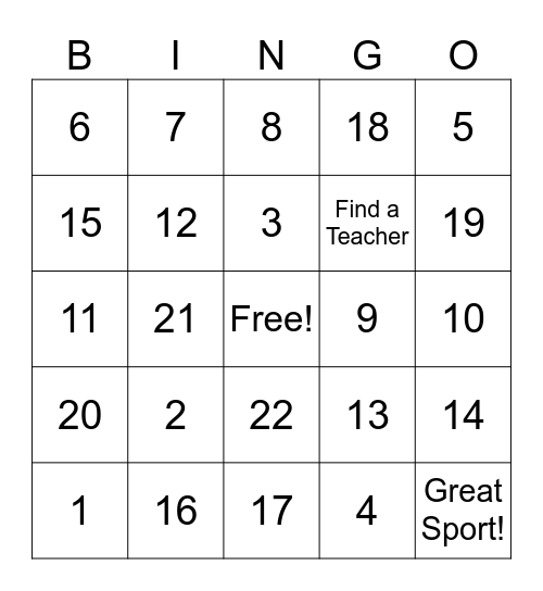 Harry Street Field Day Bingo Card