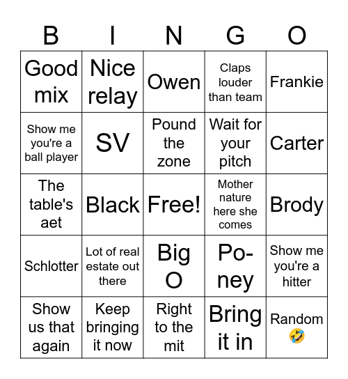 Shaneisms Bingo Card