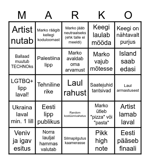 Eurovision 2025 Bingo Card