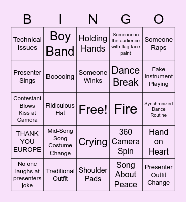 Eurovision Bingo Card