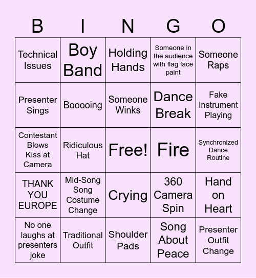 Eurovision Bingo Card