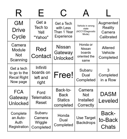 Recalibration Bingo 2025 Bingo Card