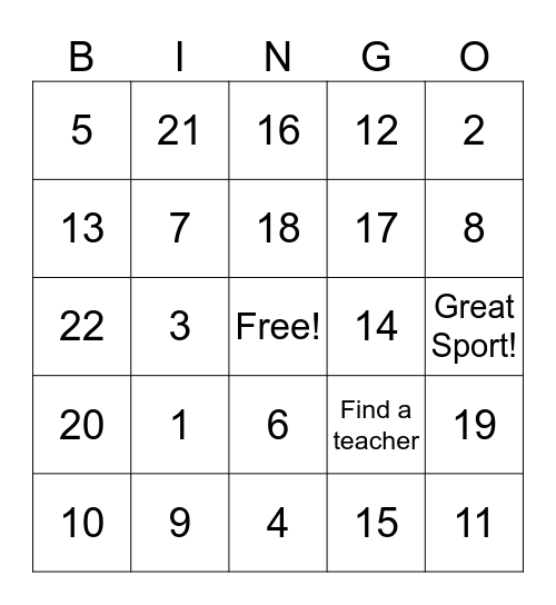 Harry Street Field Day Bingo Card