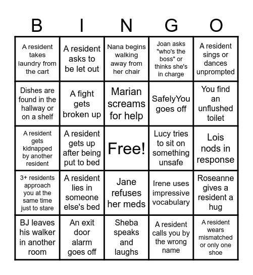 Cottage Bingo Card