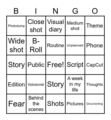 Baking a Vlog Bingo Card