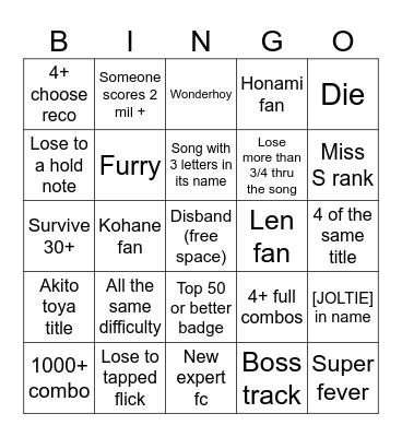 sekai Bingo Card