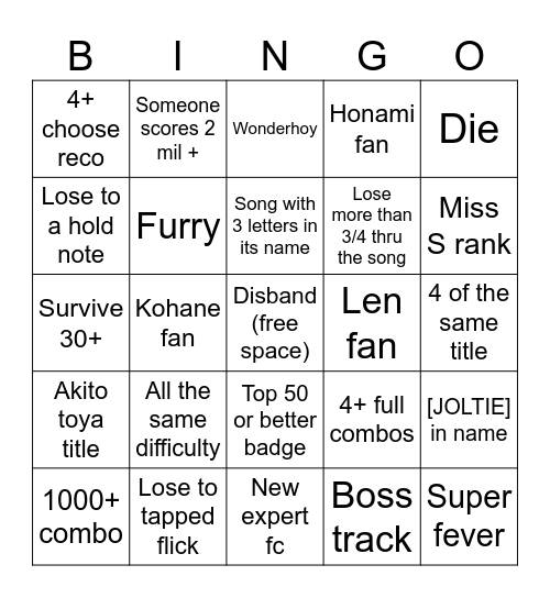 sekai Bingo Card