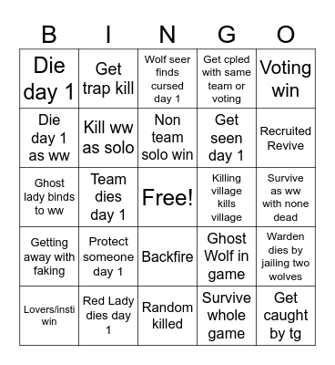Wolvesville Lockout Bingo Card