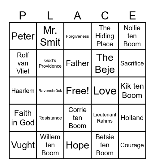 THE HIDING Bingo Card