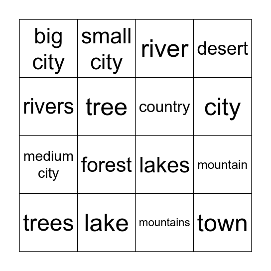 Geographic Features Bingo Card