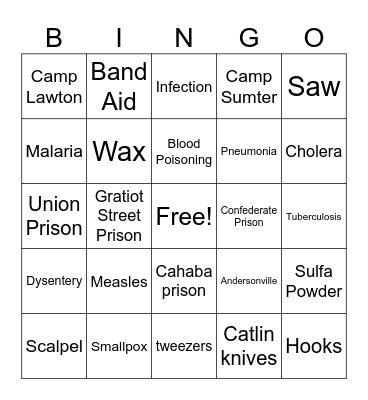 Civil War Fair Bingo Card