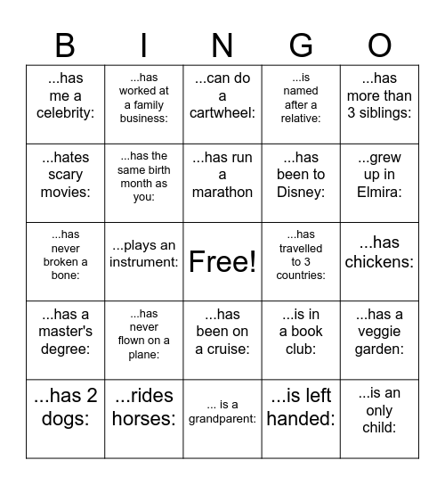 Find Someone Who... Bingo Card