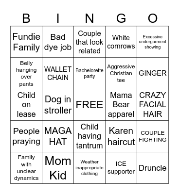 People Watching Bingo Card