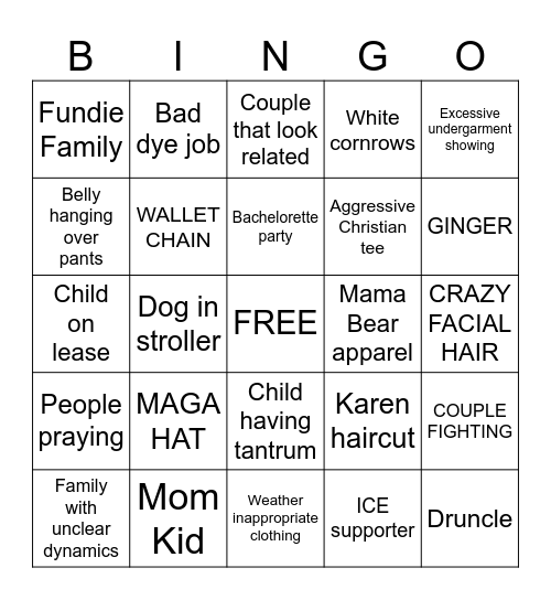 People Watching Bingo Card