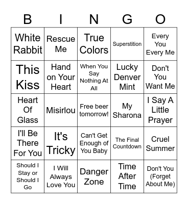 z80s & 90s Movie Songs Bingo Card