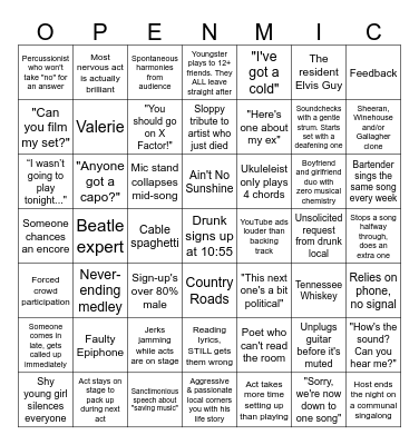 Open Mic Bingo Card