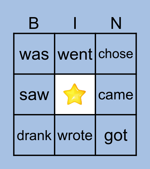 IRREGULAR VERBS Bingo Card