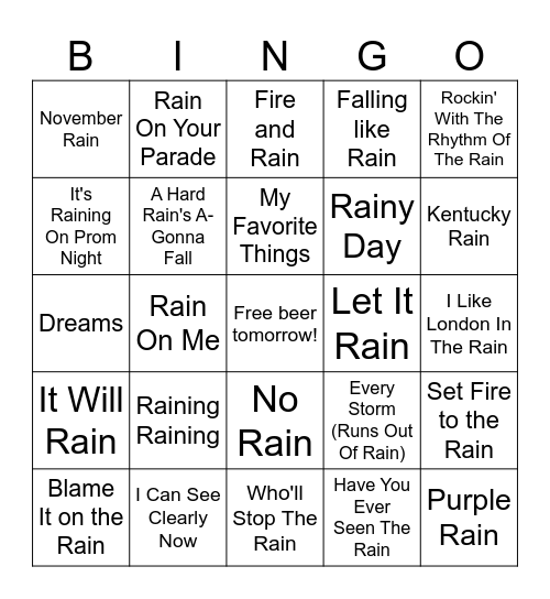 Rain Bingo Card