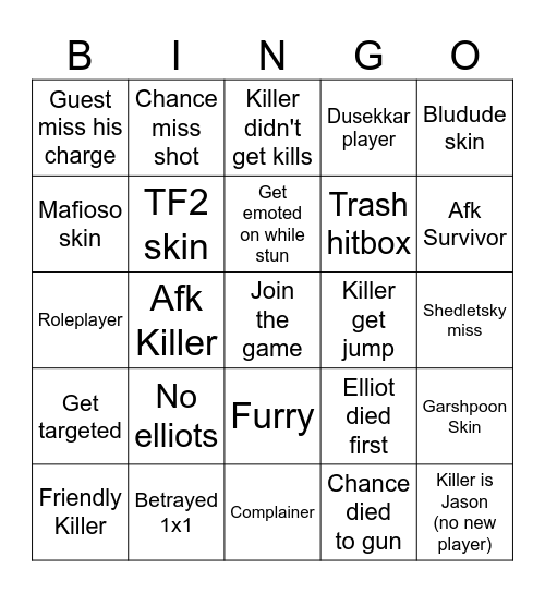 Forsaken Bingo Card
