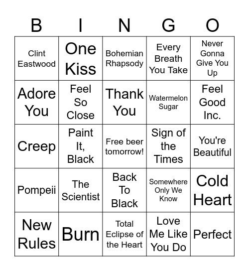 British Singers Bingo Card