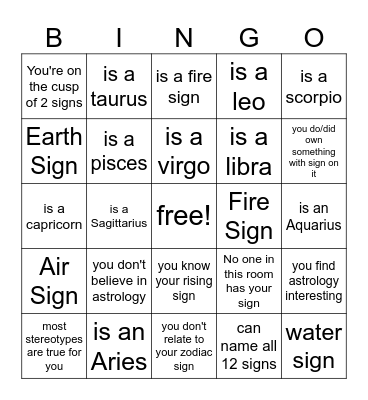 zodiac sign bingo made by @grasses_are_green Bingo Card