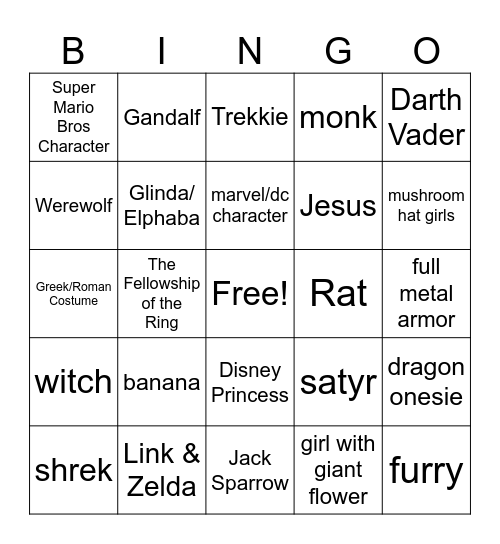 Renaissance Faire Bingo Card