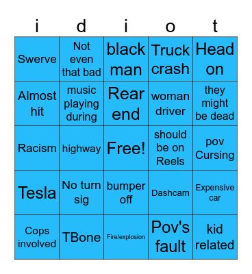 Cars idiots Bingo Card