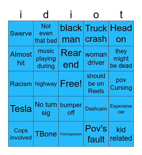 Cars idiots Bingo Card