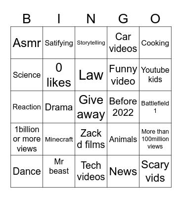 Yt bingo Card