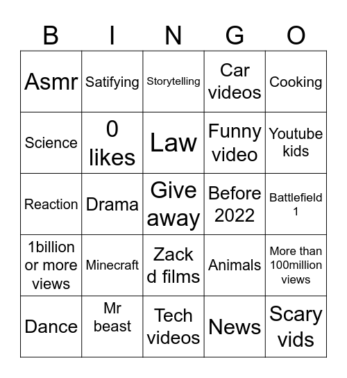 Yt bingo Card