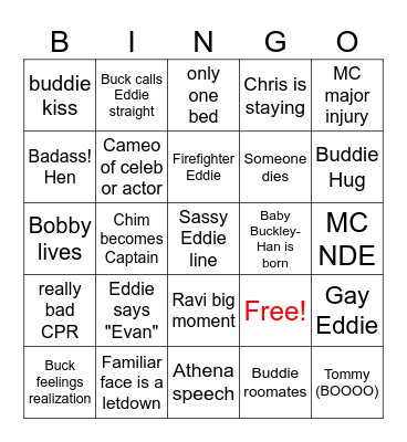 9-1-1 Finale Bingo Card