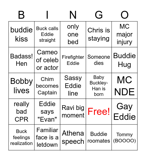 9-1-1 Finale Bingo Card