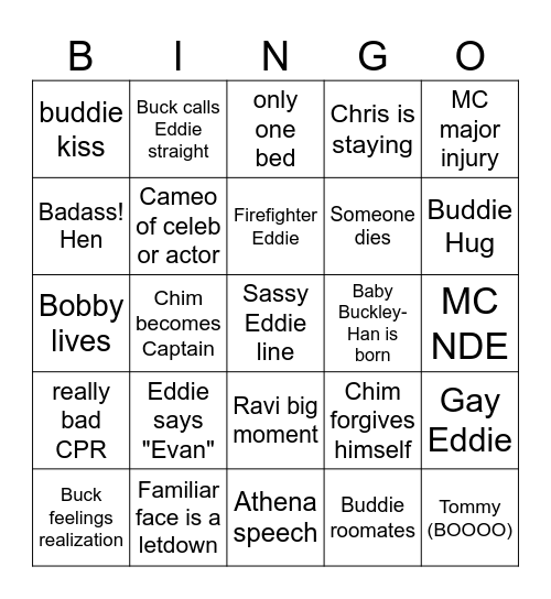 9-1-1 Finale Bingo Card