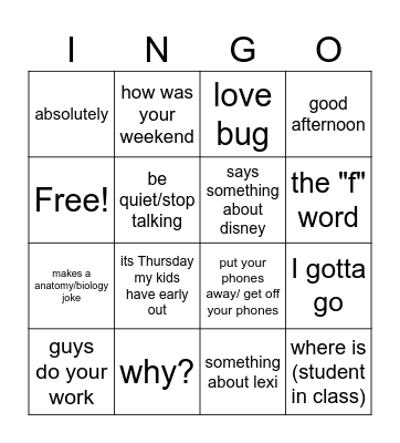 Ms. Rollon Ingo Bingo Card