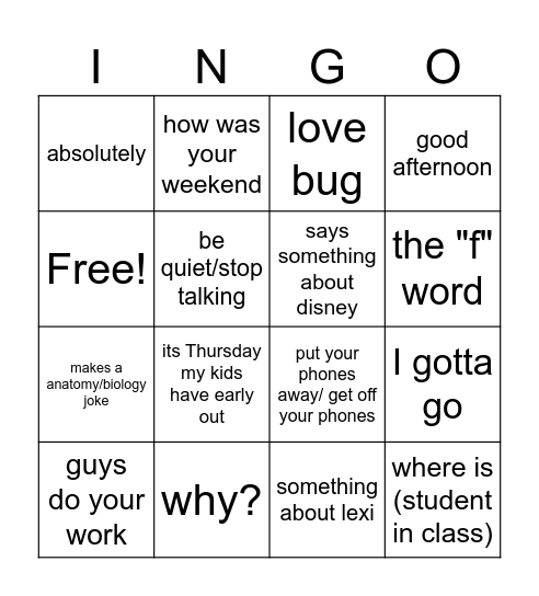 Ms. Rollon Ingo Bingo Card