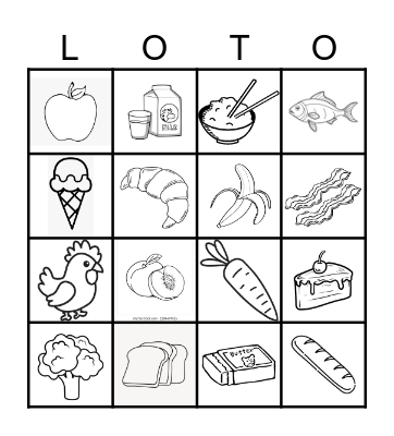 La nourriture Bingo Card