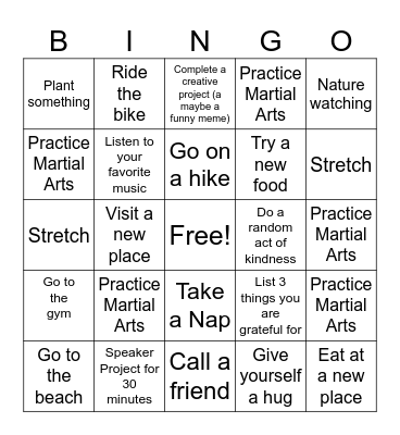 My Self-Care Bingo Card