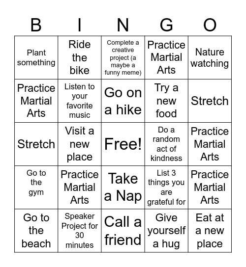 My Self-Care Bingo Card