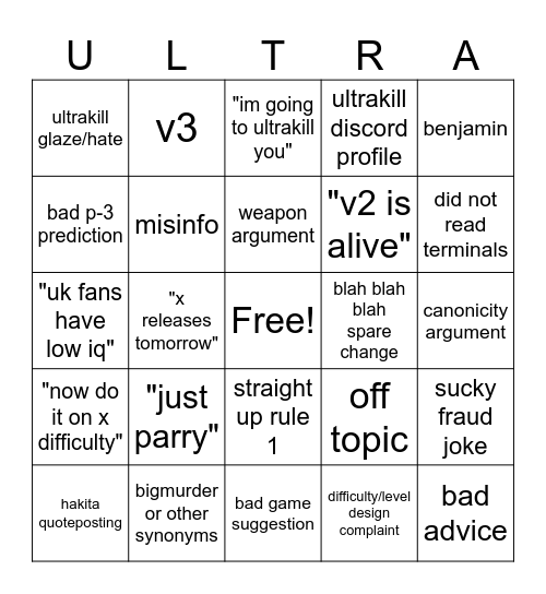 #Ultrakill Bingo Card
