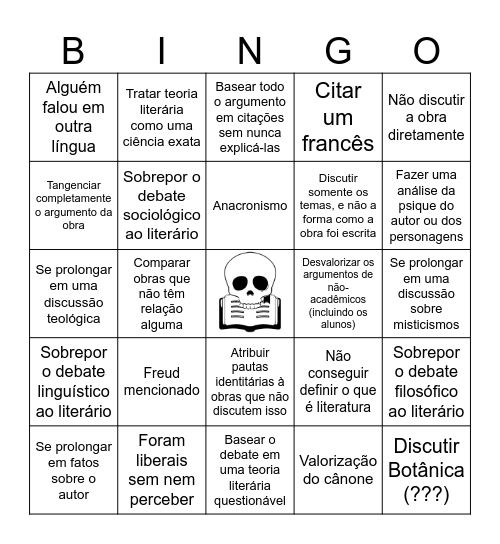 Aula de Literatura na UnB Bingo Card