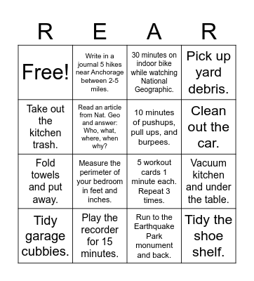 Independent Summer Activities Bingo Card