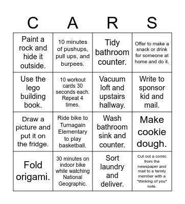 Independent Summer Activities Bingo Card