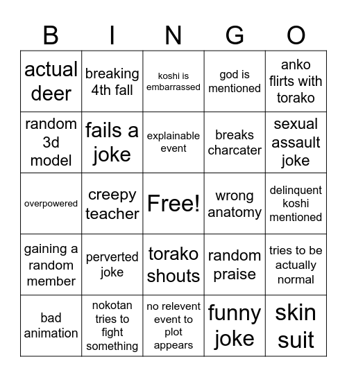 nokotan bingo Card