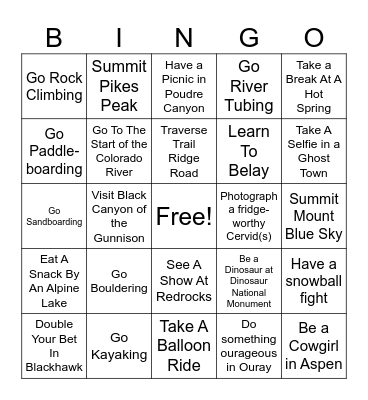 Indoorsy Bingo Card
