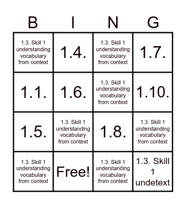 toefl Bingo Card
