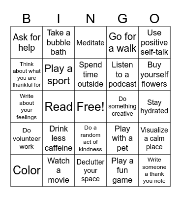 Mental Health Awareness Bingo Card