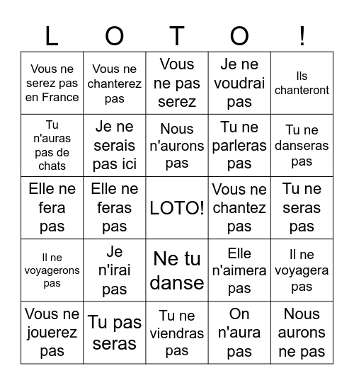 FRAL8Futur Simple Bingo Card
