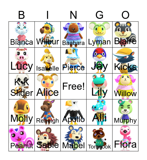 Animal Crossing Bingo Card