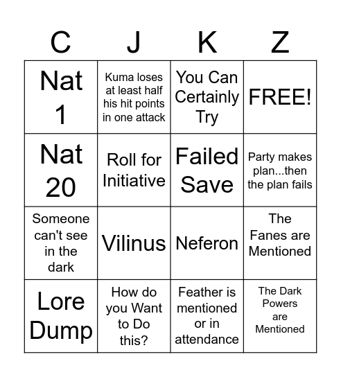 Curse of Strahd Bingo Card